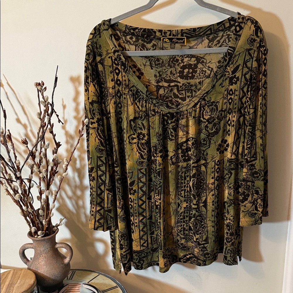 Mirasol Olive and Black Patterned Blouse